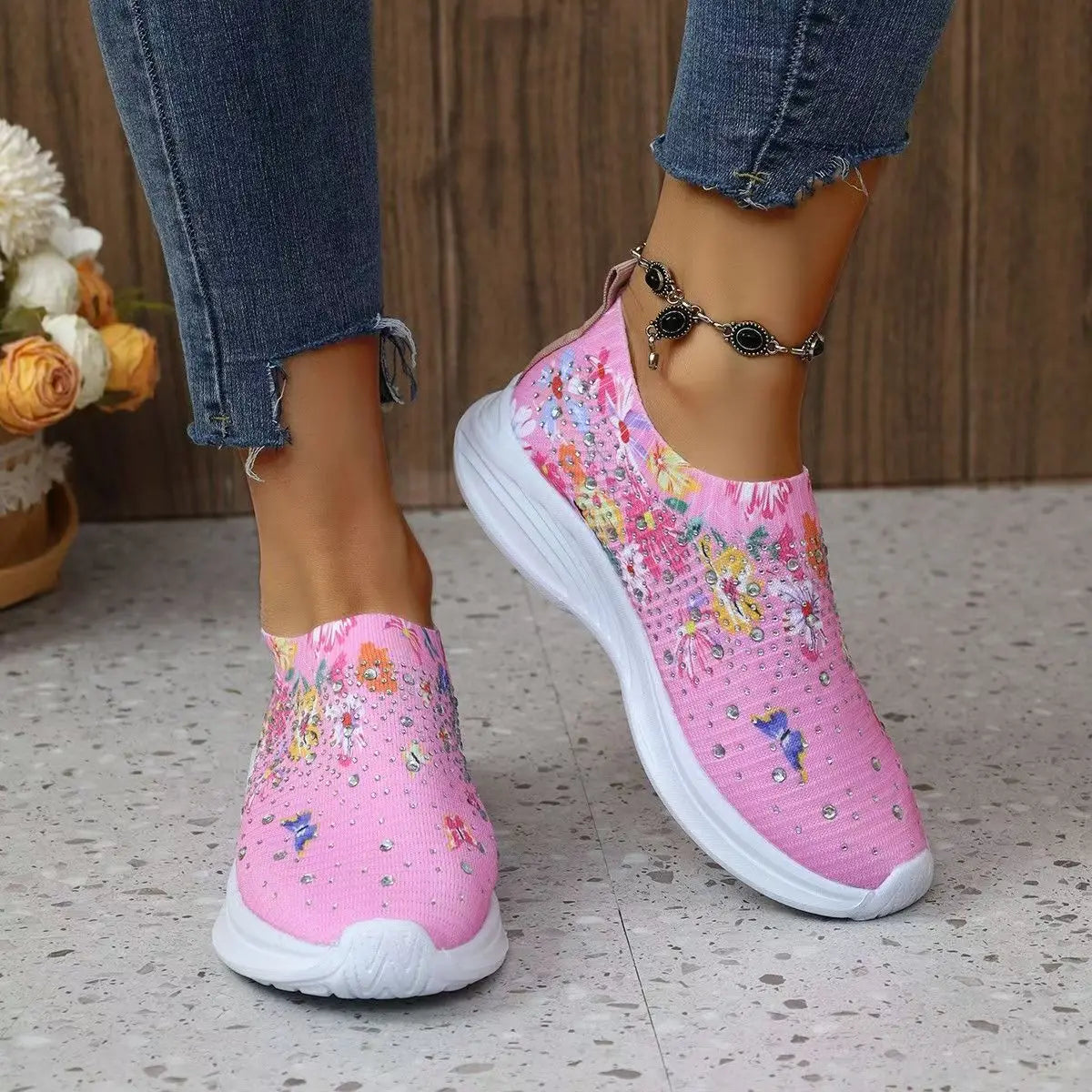 2024 Summer Women Shoes Knitting Sock Sneakers Women Flat Shoes Casual Breathable Sneakers Flats Walking Shoes for Women