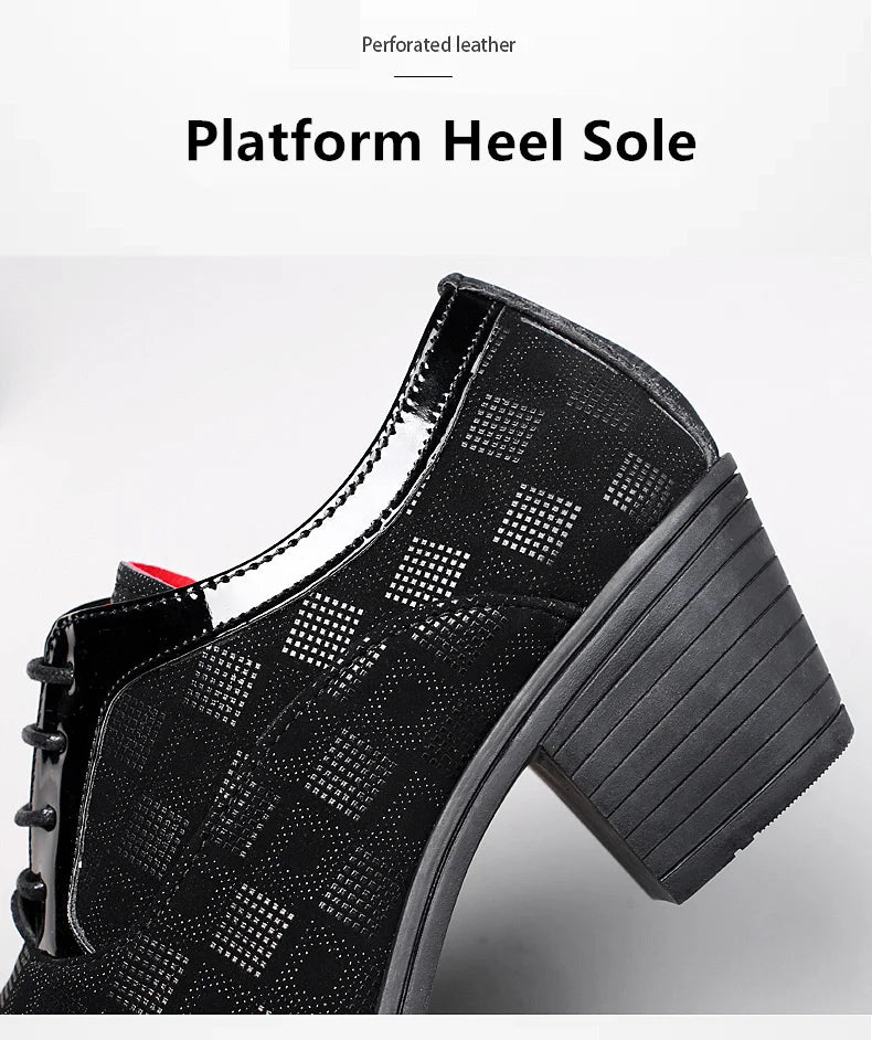 New Fashion Red Plaid Men's Dress Shoes Pointed Leather High Heel Shoes Men Height Increasing Wedding Shoes Men Zapatos Hombre