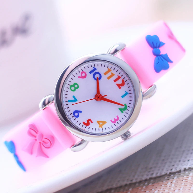 2024 New Girls Boys Lovely Cute Bow Tie Silicone Strap Watches Stainless Steel Dial Colorful Digital Watch For Little Kids Gifts