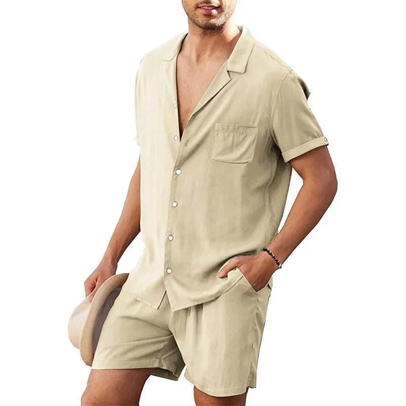 2024 Summer Casual Short-sleeved Linen Shirts Mens Shorts Loose Sweatpants Men Clothes Sweatshirts 2 Pieces Suits Tracksuit 3XL