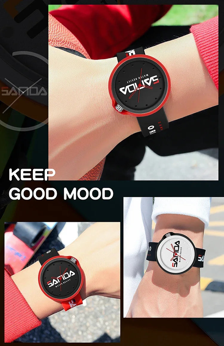 SANDA 3200 Product Fashion Brand Ladies Watch Sports Silicone Quartz Cool Waterproof Red White Black Wrist Watch Casual Men