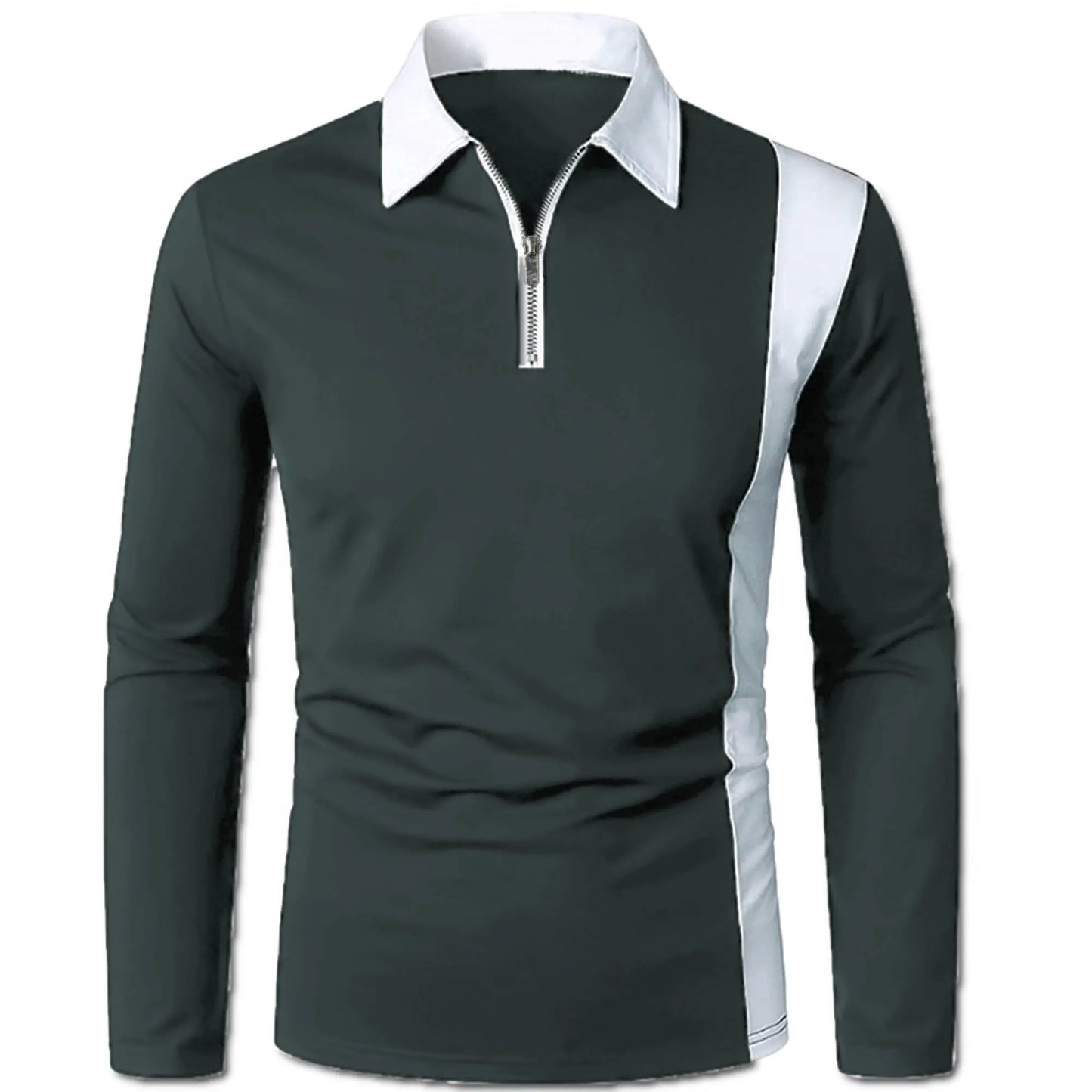 Men's long sleeve Color matching Stylish zipper with men's lapel long sleeve