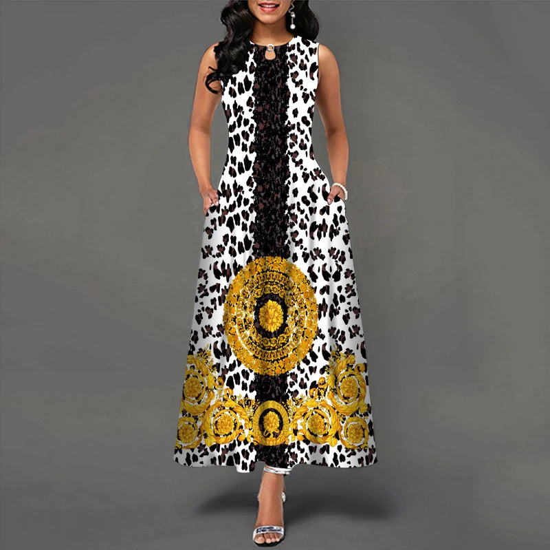 New Casual Sleeveless Long Dress Women's Printed Bohemian Retro maxi Dresses