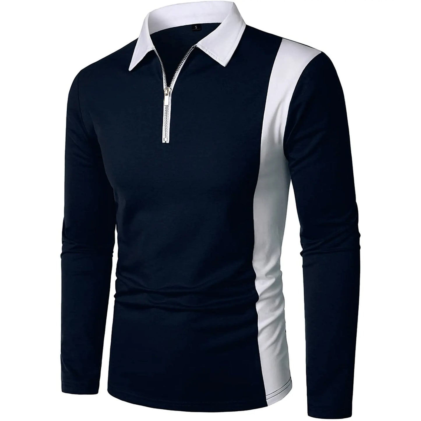 Men's long sleeve Color matching Stylish zipper with men's lapel long sleeve