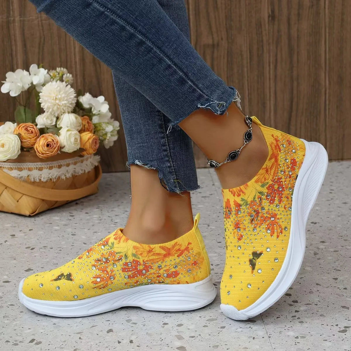 2024 Summer Women Shoes Knitting Sock Sneakers Women Flat Shoes Casual Breathable Sneakers Flats Walking Shoes for Women