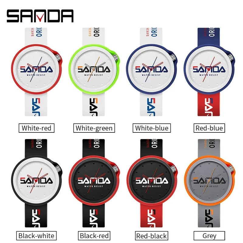 SANDA 3200 Product Fashion Brand Ladies Watch Sports Silicone Quartz Cool Waterproof Red White Black Wrist Watch Casual Men