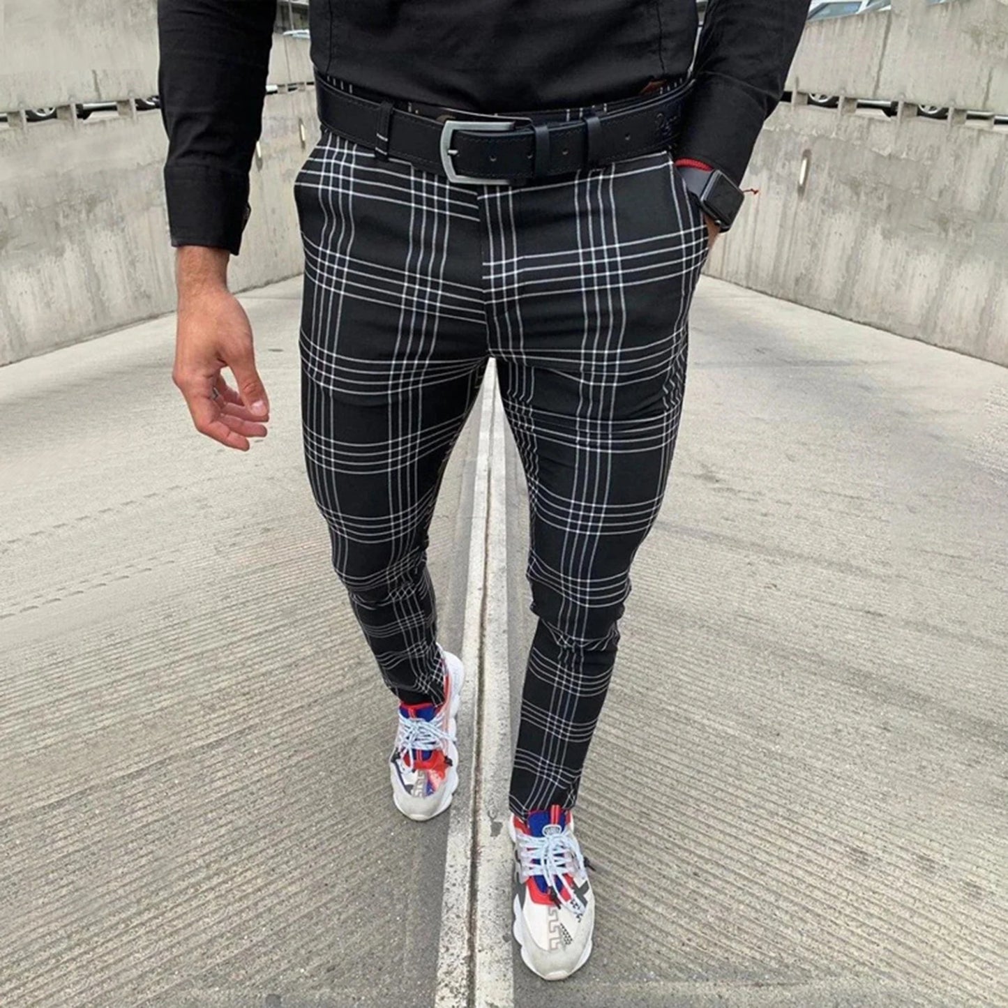 Pencil Pants Sweatpants Men Pants Plaid Simple Spring Sweatpants Mens Joggers Pants Mens Slim Fit Hole Pencil Pants Long Trouser