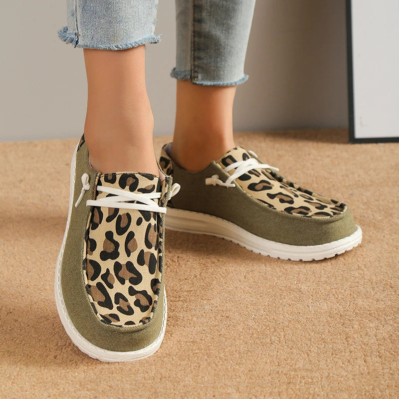 Women Sneakers Shoes Solid Leopard Breathable Casual Sneakers Woman Flats Lace Up Round Toe Women's Vulcanize Shoes