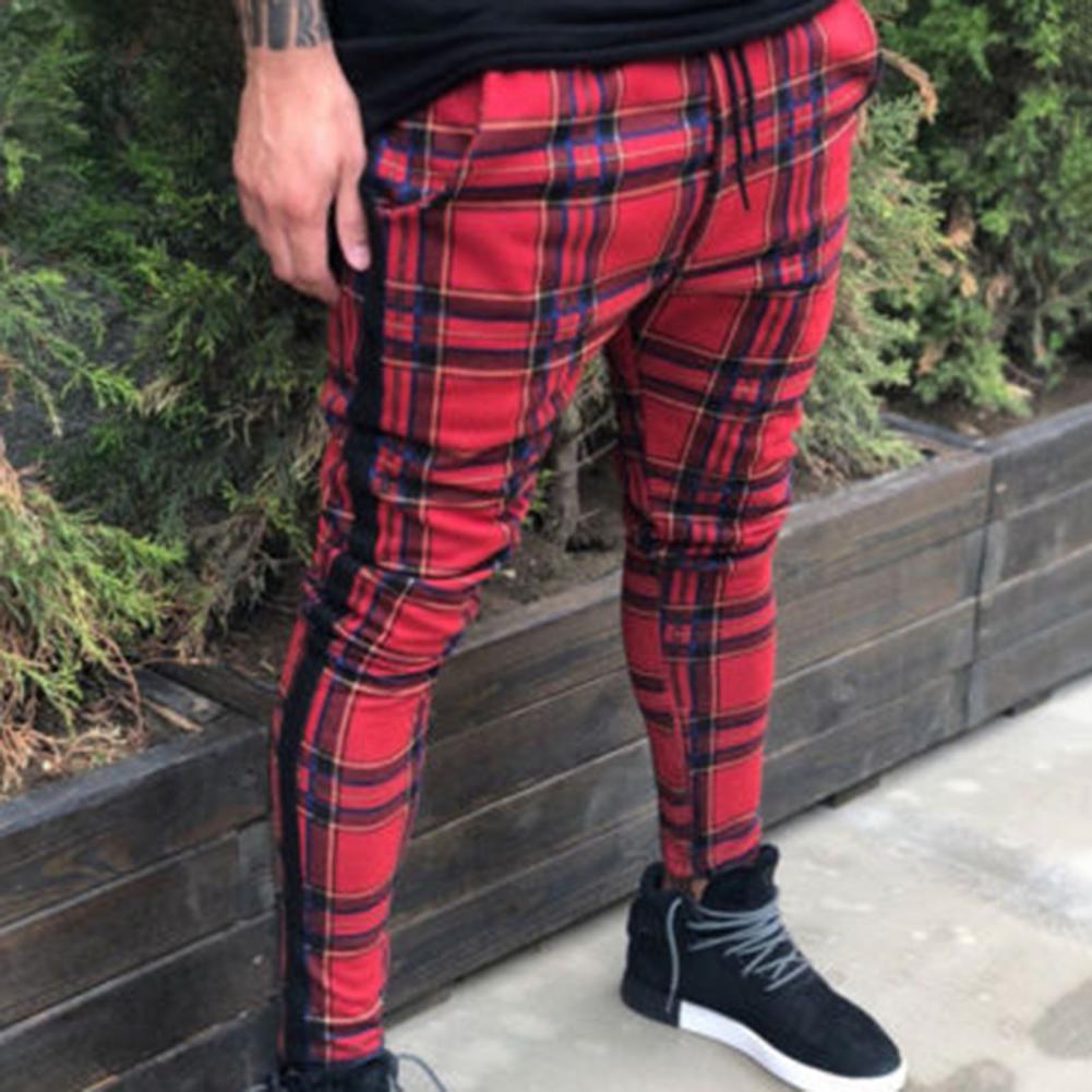 Pencil Pants Sweatpants Men Pants Plaid Simple Spring Sweatpants Mens Joggers Pants Mens Slim Fit Hole Pencil Pants Long Trouser