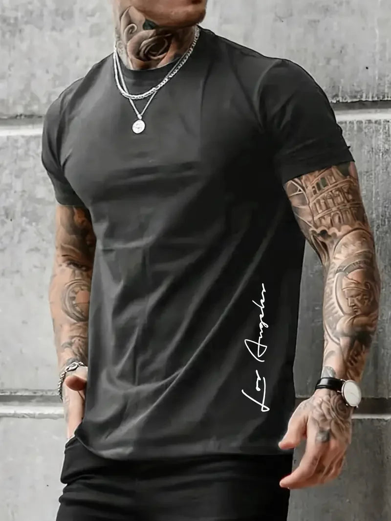 Fashionable and simple letter printing summer short-sleeved round neck men's comfortable, breathable and comfortable T-shirt