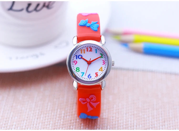 2024 New Girls Boys Lovely Cute Bow Tie Silicone Strap Watches Stainless Steel Dial Colorful Digital Watch For Little Kids Gifts