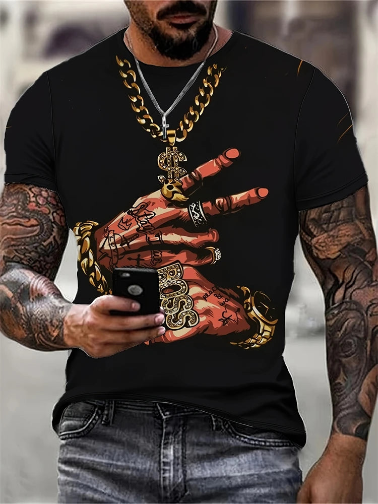 Hip-hop Style Cartoon Bear Print Men's T-shirt Summer Casual Everyday Top Urban Street Fashion Men's Oversized Short Sleeve Tees