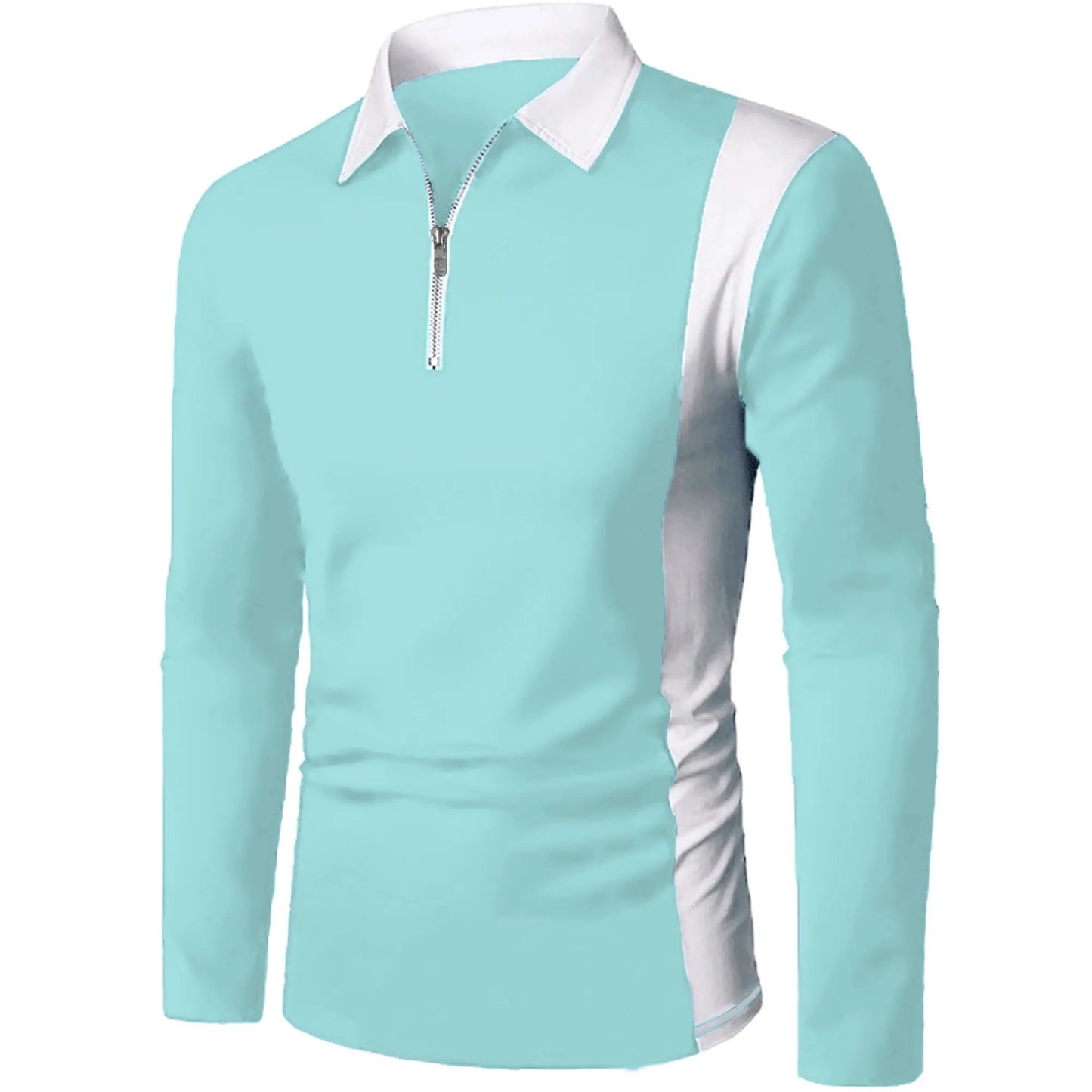 Men's long sleeve Color matching Stylish zipper with men's lapel long sleeve