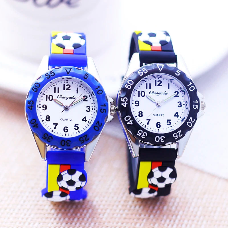 New Children's Boys Gilrs 3D Cool Football Silicone Strap Watches Students 3-12ages Kids Football Match Sports Waterproof Watch