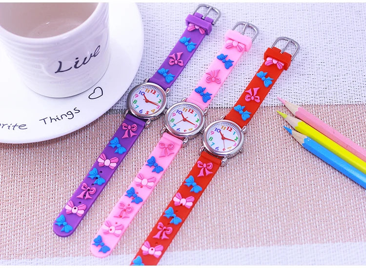 2024 New Girls Boys Lovely Cute Bow Tie Silicone Strap Watches Stainless Steel Dial Colorful Digital Watch For Little Kids Gifts