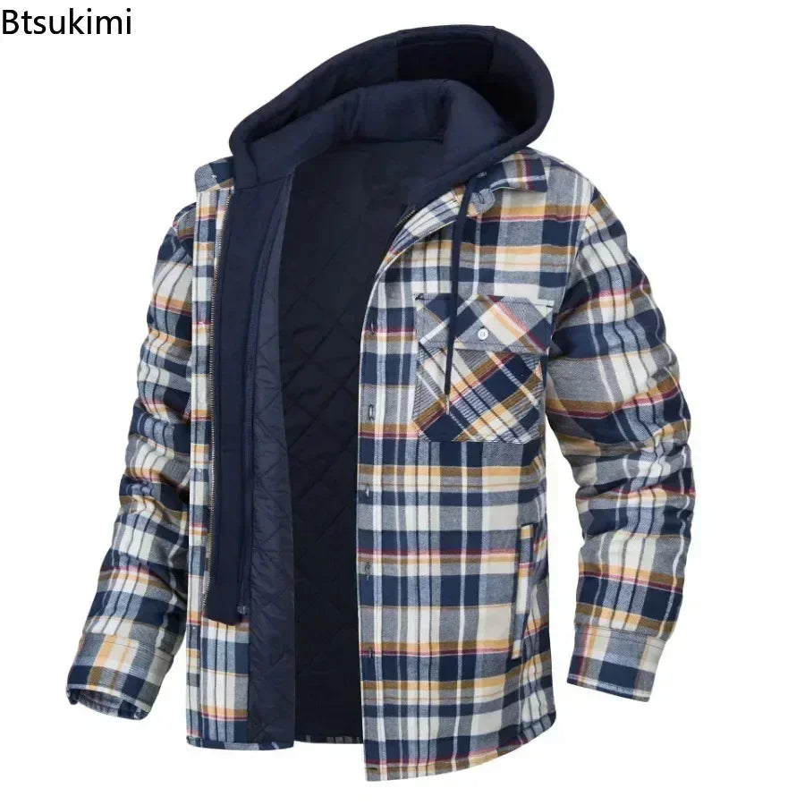 2024 Men's Winter Warm Jacket Coats Clothing Casual Hooded Shirts Jacket Men Thicker Cotton Warm Coats Loose Jacket Coats Male