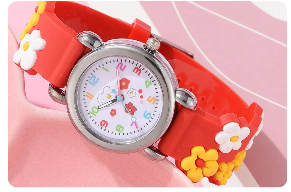 New Kids Watches Cartoon Watches Pink Silicone Quartz Wristwatch Birthday Gift Girl Boy Children Study Time Girl Watch