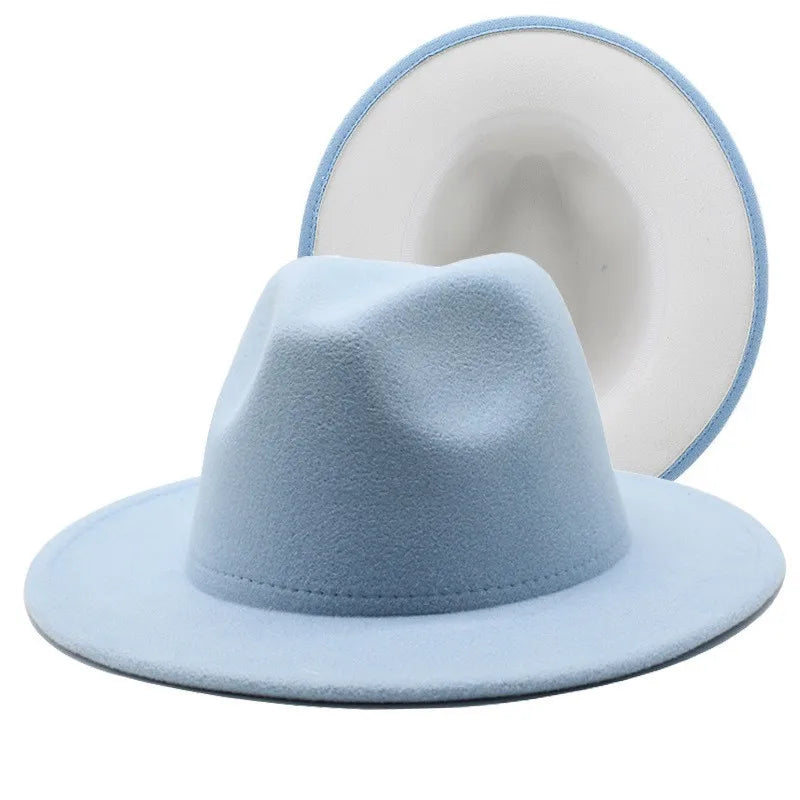 QBHAT Two-color Fedora Hat Women Men Wide Brim Felt Jazz Hat Ladies Party Top Cap Patchwork Chapeau Sombreros De Mujer 50 Colors