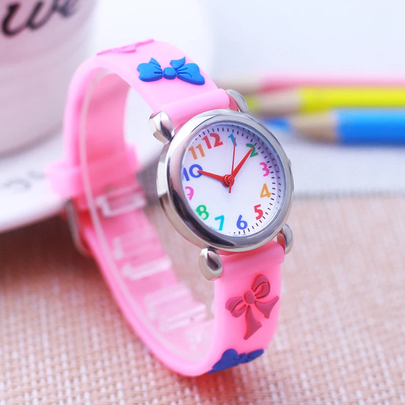 2024 New Girls Boys Lovely Cute Bow Tie Silicone Strap Watches Stainless Steel Dial Colorful Digital Watch For Little Kids Gifts