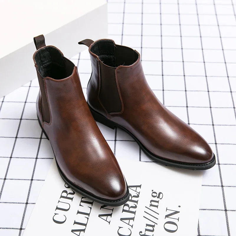 2024 Brand Leather Men Chelsea Boots Designer Italy Dress Boots Men Fashion Casual Warm Plush Business Ankle Boots Big Size 48