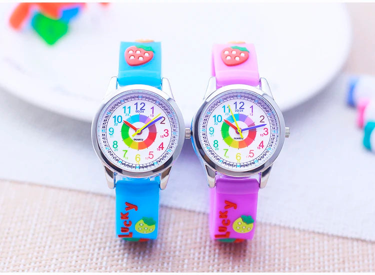 Smart Child Children‘s Girls Babies Cute Sweetheart Princess 3D Strawberry Silicone Color Digital Watch Kids Items Wristwatches