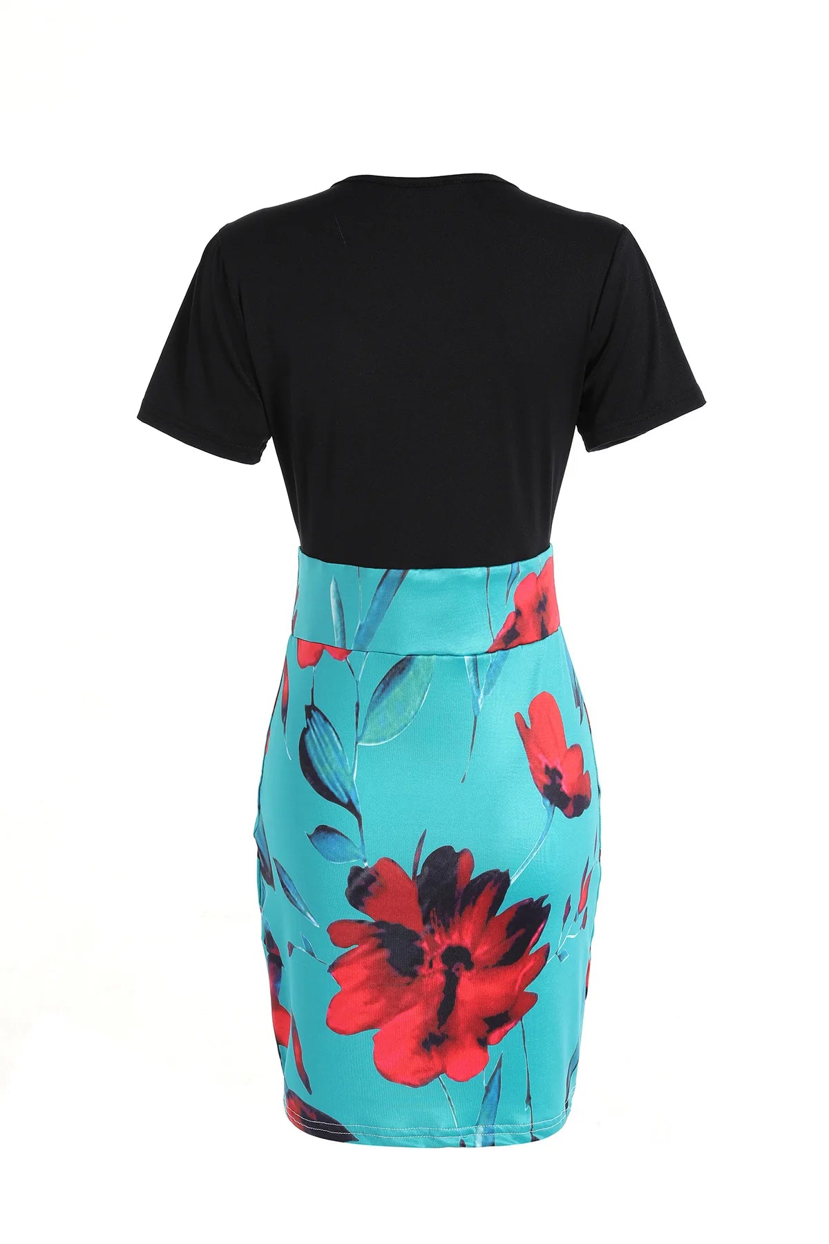 New Colored Flower Wrapped Hip Short sleeved Dress for Women