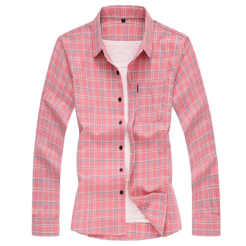 Large Size 7XL Men's Long Sleeved Plaid Shirt Spring and Autumn New Men Dance Party Dress Tops