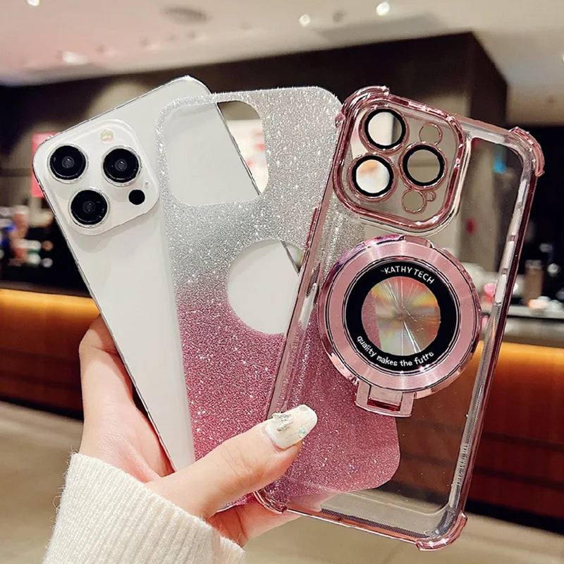 Glitter Plating Magnetic Bracket for Magsafe Case for Funda Xiaomi Redmi Note 13 12 11 10 9 Pro 9A 10C 12C 13C Stand Soft Cover