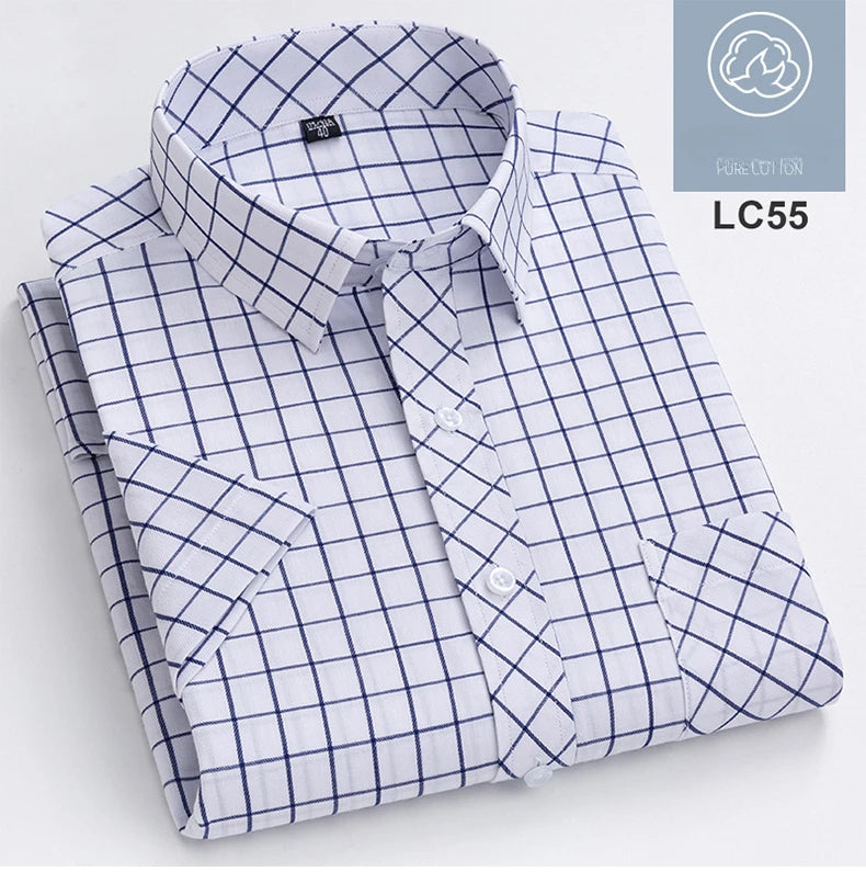 Fashion korean popular clothes plus size 8XL100%cotton short sleeve shirts for men slim fit casual plain shirt thin Hawaii tops