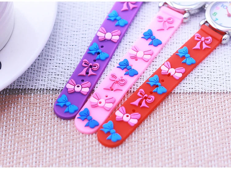 2024 New Girls Boys Lovely Cute Bow Tie Silicone Strap Watches Stainless Steel Dial Colorful Digital Watch For Little Kids Gifts