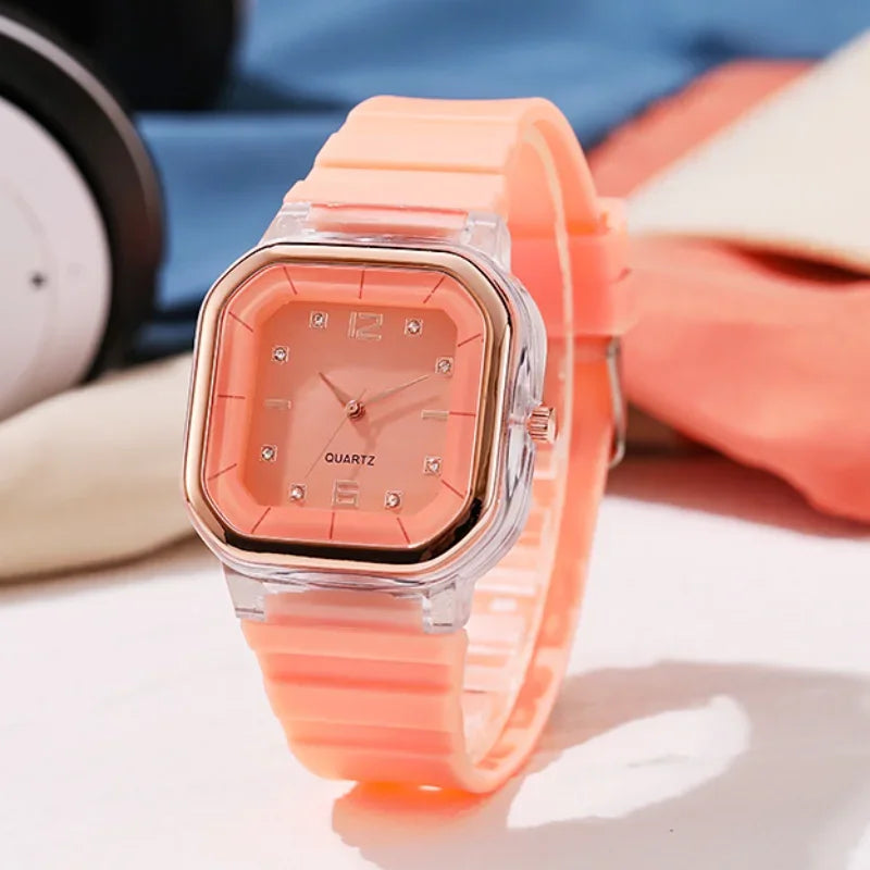 New Hot Square Women Quartz Watch Student Children Silicone Crystal Fashion Wristwatches Gift Reloj Mujer Elegante Dropshipping