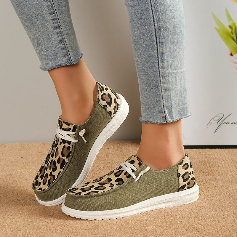 Women Sneakers Shoes Solid Leopard Breathable Casual Sneakers Woman Flats Lace Up Round Toe Women's Vulcanize Shoes