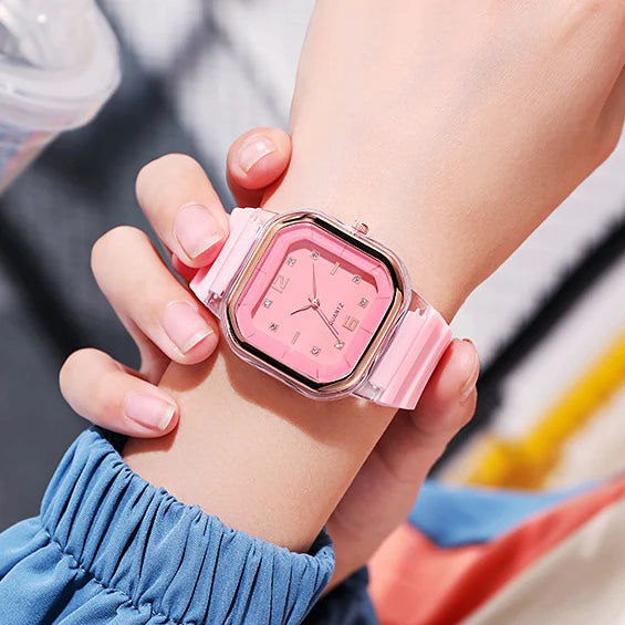 New Hot Square Women Quartz Watch Student Children Silicone Crystal Fashion Wristwatches Gift Reloj Mujer Elegante Dropshipping