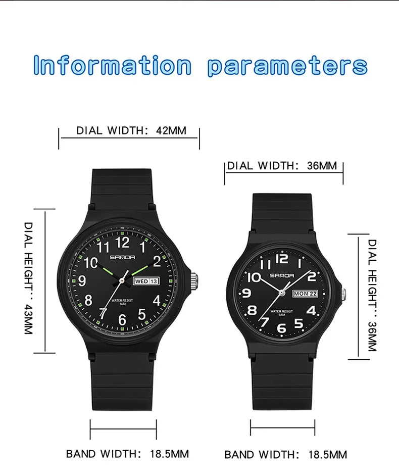 SANDA 9072 Students Watches New Design Soft TPU Strap Water Resistant Quartz Movement Outdoor Sports Analog Wrist Watch