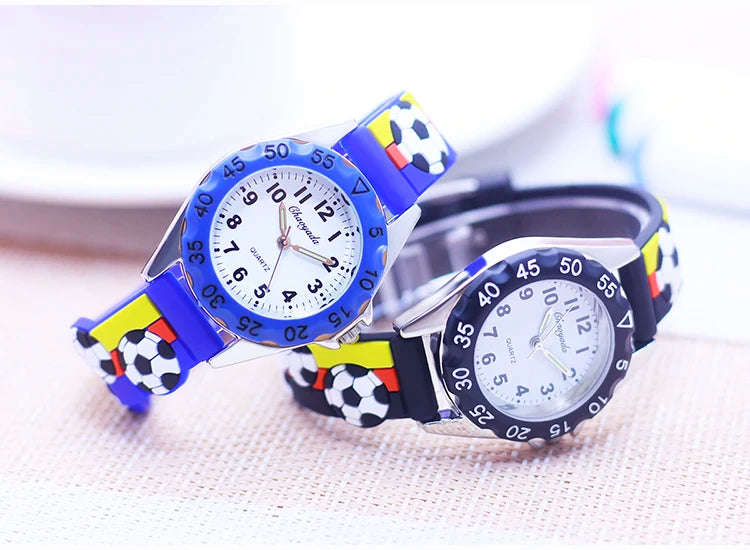 New Children's Boys Gilrs 3D Cool Football Silicone Strap Watches Students 3-12ages Kids Football Match Sports Waterproof Watch