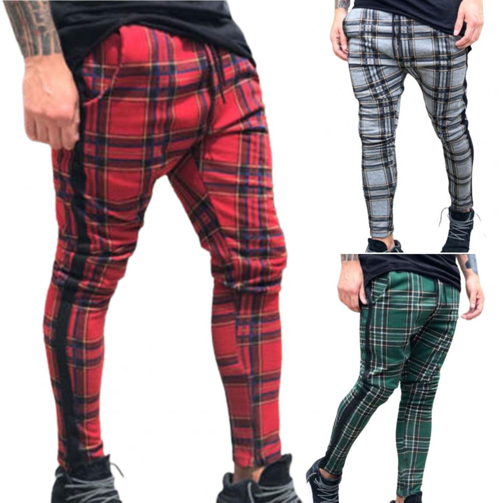 Pencil Pants Sweatpants Men Pants Plaid Simple Spring Sweatpants Mens Joggers Pants Mens Slim Fit Hole Pencil Pants Long Trouser