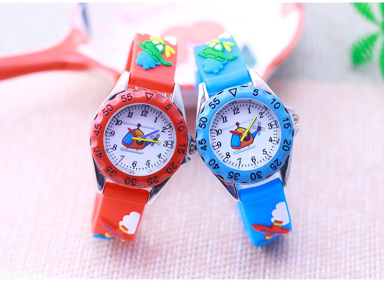 New Style Fashion Children Boys Girls Cartoon Helicopter Plane High Quality Watches Students Kids Cool Water Resistant Watches