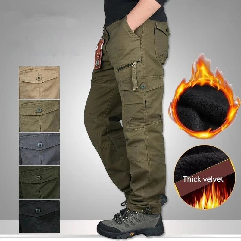 Winter Thicken Fleece Pants Men Casual Cotton Military Tactical Baggy Cargo Pants Double Layer Thermal Warm Straight Trousers