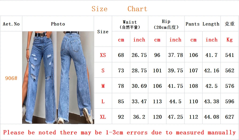 2024 Summer New Jeans Women's European and American Spicy Girl Jeans Loose Hole Sexy Split Wide Leg Pants Shopee Women's Pants