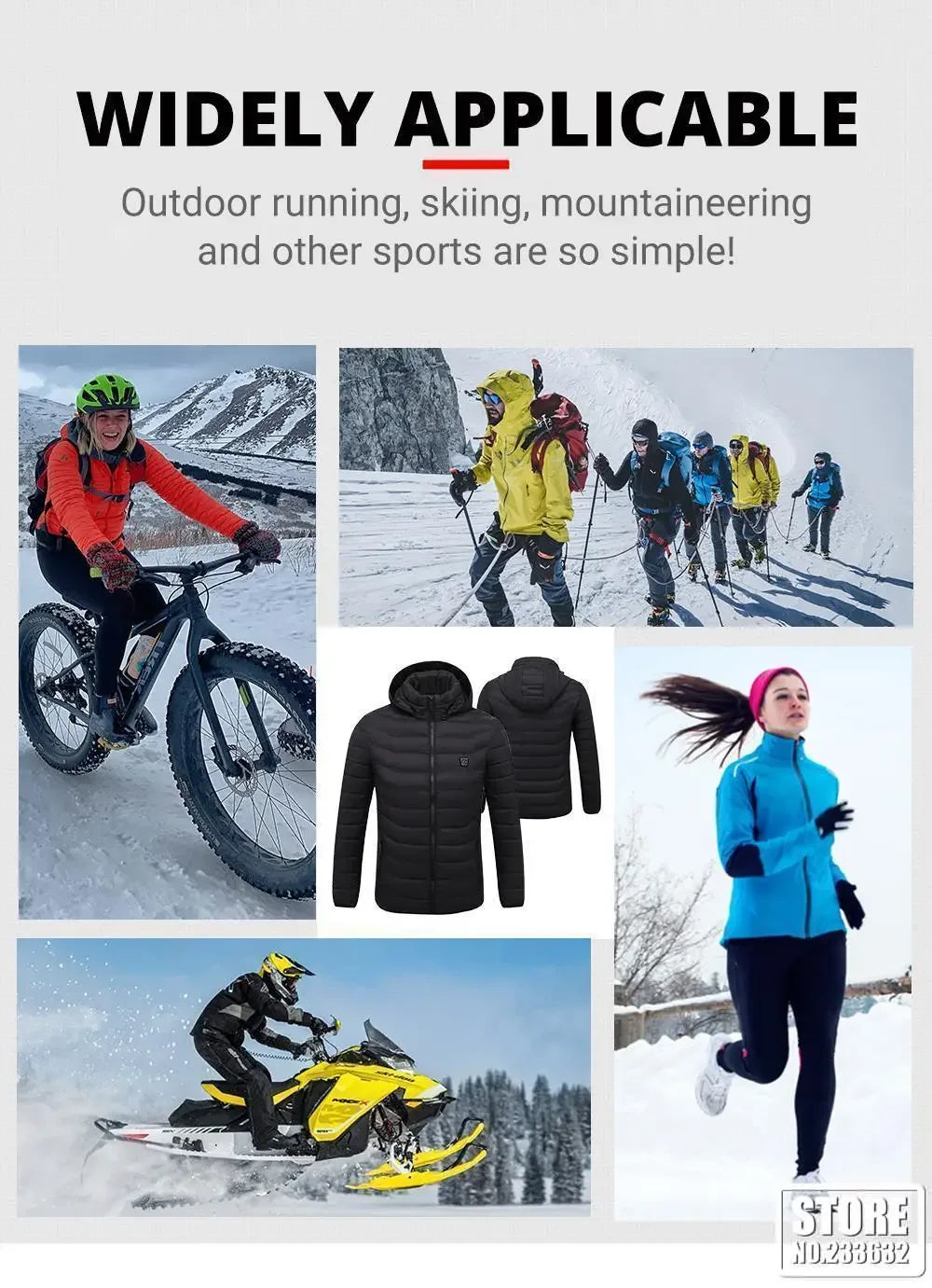 Washable USB charging and heating jacket, cotton hooded jacket, electric heating, thermal jacket, outdoor, camping, hiking zone