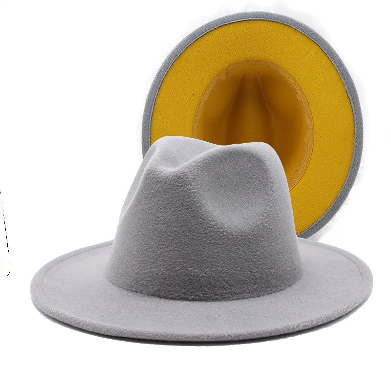 QBHAT Two-color Fedora Hat Women Men Wide Brim Felt Jazz Hat Ladies Party Top Cap Patchwork Chapeau Sombreros De Mujer 50 Colors