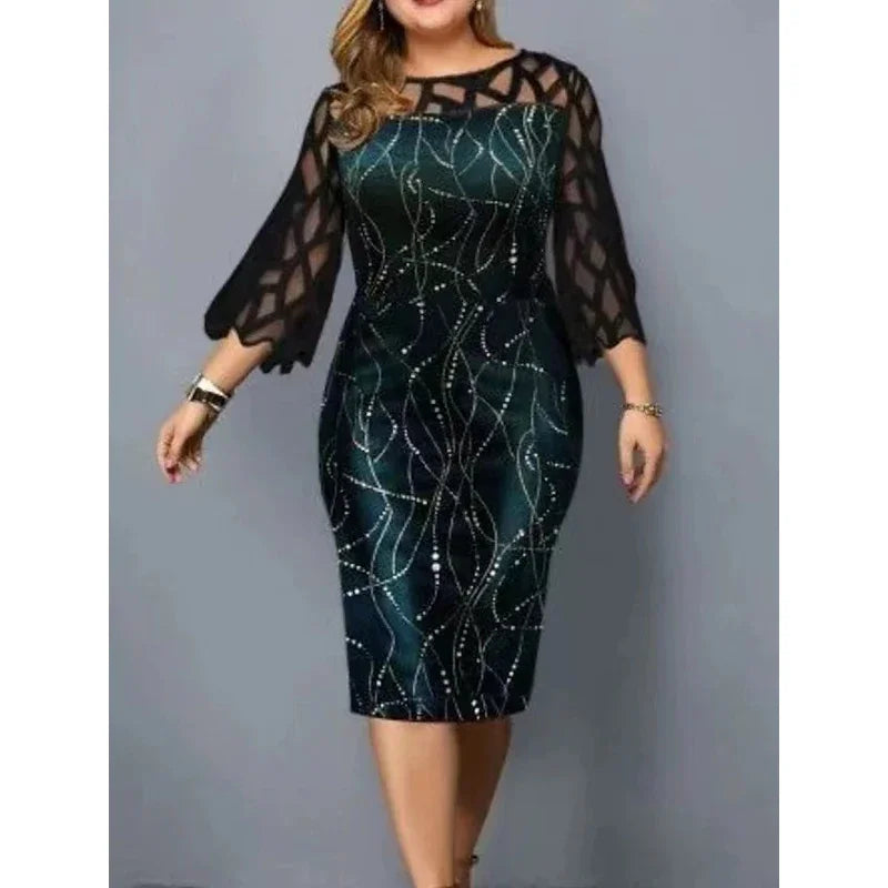 Oversized Elegant Women Midi Dress Print Stretch Slim Evening Party Dresses Female Wedding Luxury Femme Robe Vestidos De Mujer