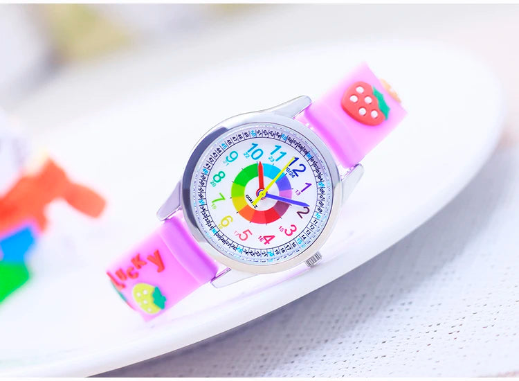 Smart Child Children‘s Girls Babies Cute Sweetheart Princess 3D Strawberry Silicone Color Digital Watch Kids Items Wristwatches