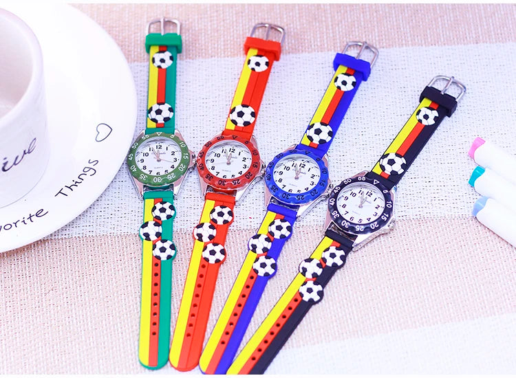 New Children's Boys Gilrs 3D Cool Football Silicone Strap Watches Students 3-12ages Kids Football Match Sports Waterproof Watch