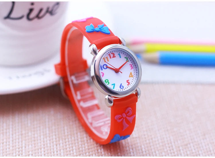 2024 New Girls Boys Lovely Cute Bow Tie Silicone Strap Watches Stainless Steel Dial Colorful Digital Watch For Little Kids Gifts