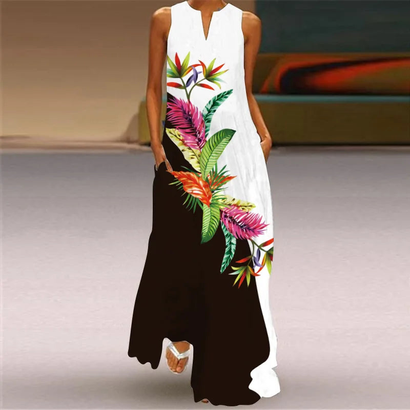 Mask printing Dress Sexy Sleeveless Dress  V-Neck  Casual  Clothing Women