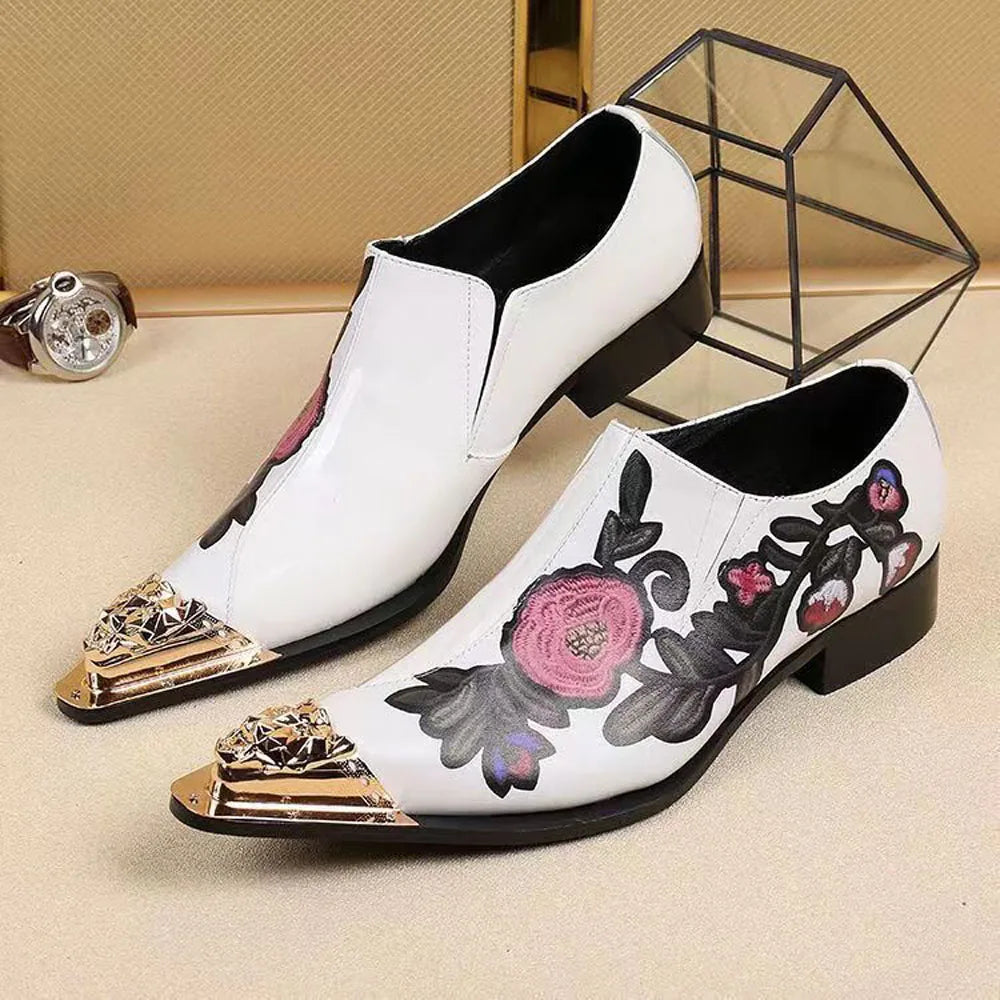 Spring Autumn Pointed end Gold ornaments Shoes and Hats Stamp Cowhide Shoes Rivet Marry Walk Show Nightclub Men's Shoes