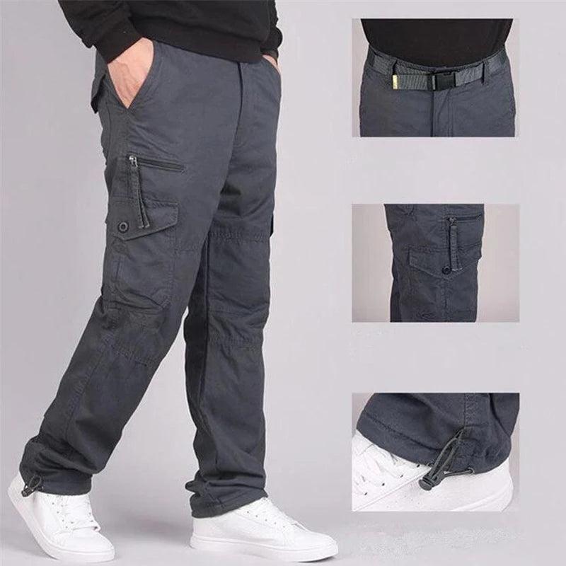 Winter Thicken Fleece Pants Men Casual Cotton Military Tactical Baggy Cargo Pants Double Layer Thermal Warm Straight Trousers