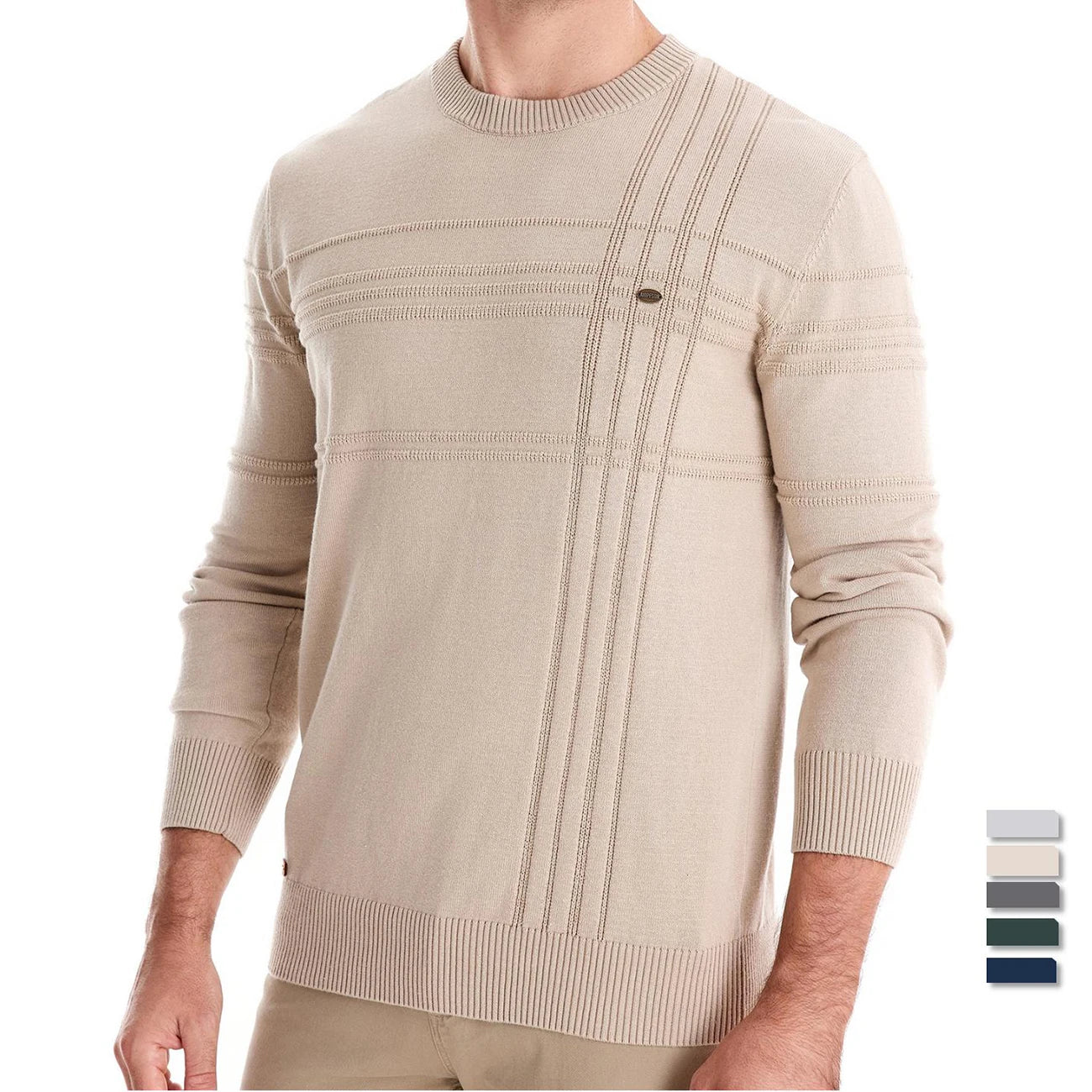 AIOPESON Mens Crewneck Pullover Sweater Knitted Cotton Stripped Quality Autumn Winter Warm Sweaters for Men