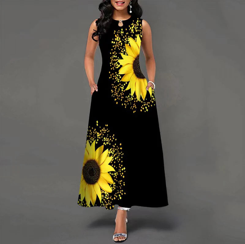 New Casual Sleeveless Long Dress Women's Printed Bohemian Retro maxi Dresses